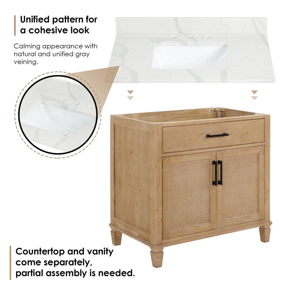 Solana 36" Weathered Fir and White Quartz Vanity