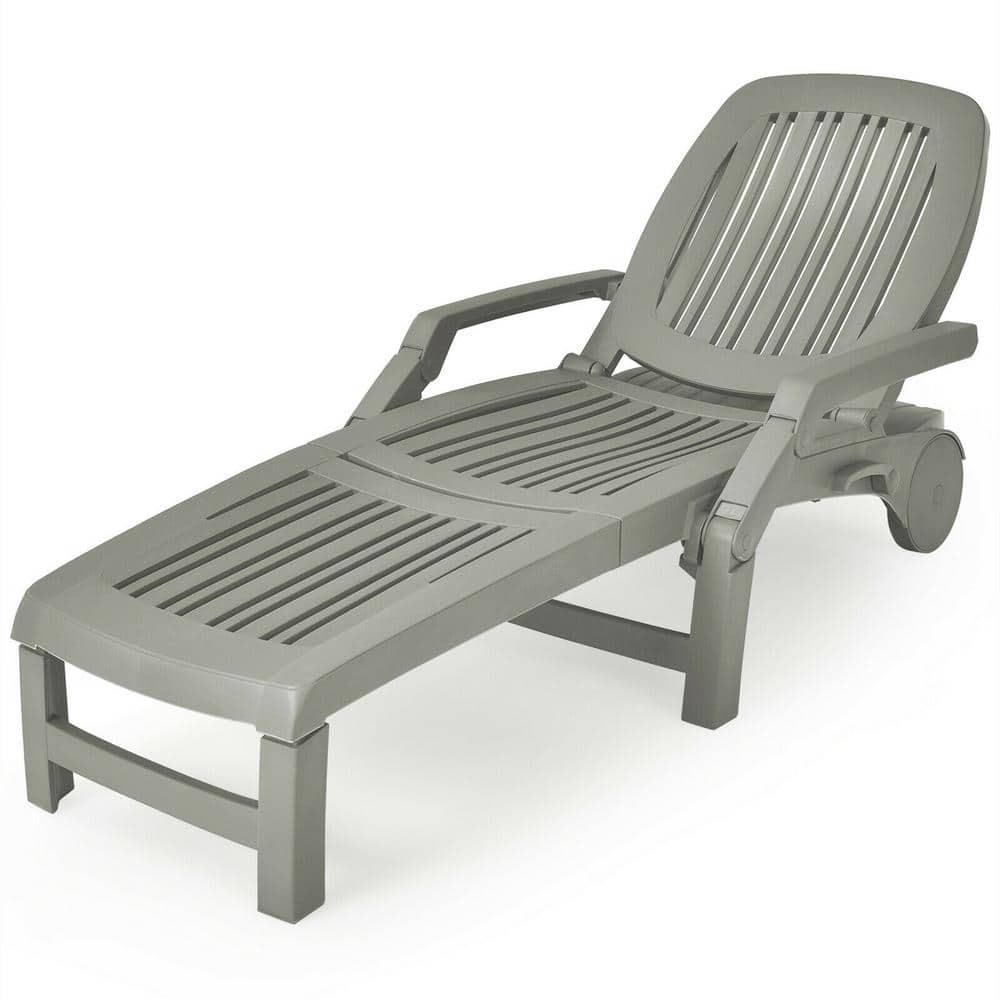 Gymax Grey Plastic Patio Adjustable Chaise Lounge Chair Folding Sun ...