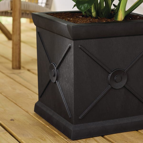 Vigoro Eldon Large Modern Slate Black Fiberglass Self-Watering Planter (15  in. L x 15 in. W x 16 in. H) MT5100937 - The Home Depot