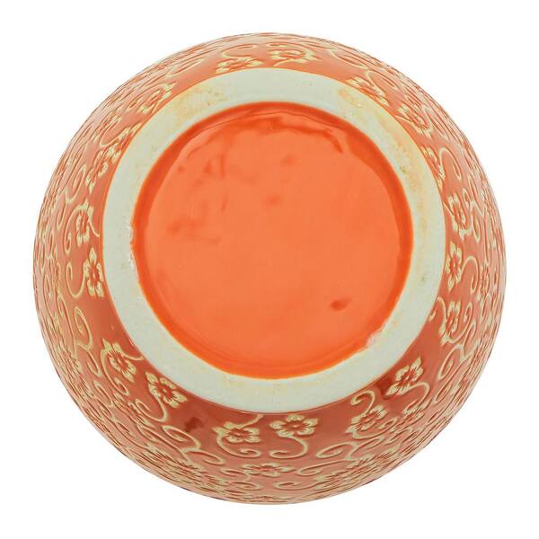 Red Lantern 14 in. White Flowers on Orange Tung Chi Decorative