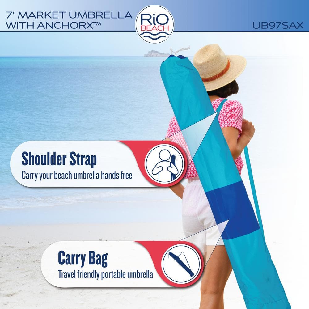 Rio Beach 7 ft. Blue and Turquoise Market Umbrella with Anchor