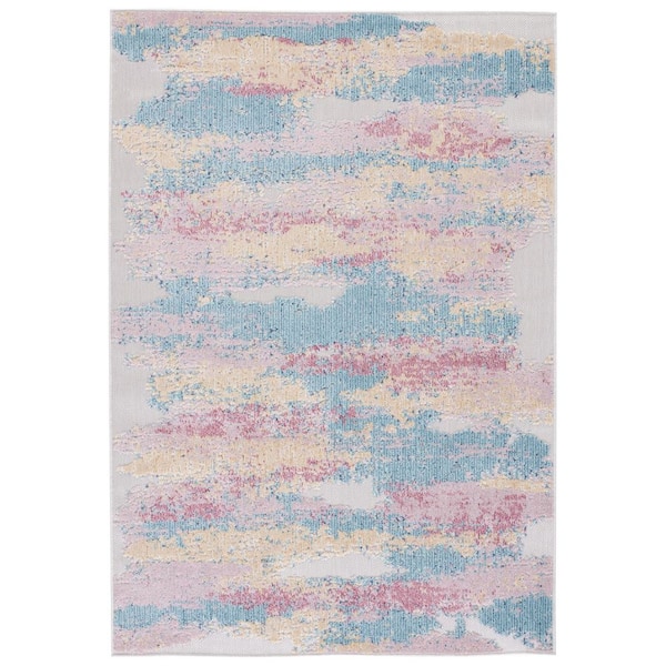 Cabana Aqua/Pink 4 ft. x 6 ft. Abstract Distressed Indoor/Outdoor Area Rug