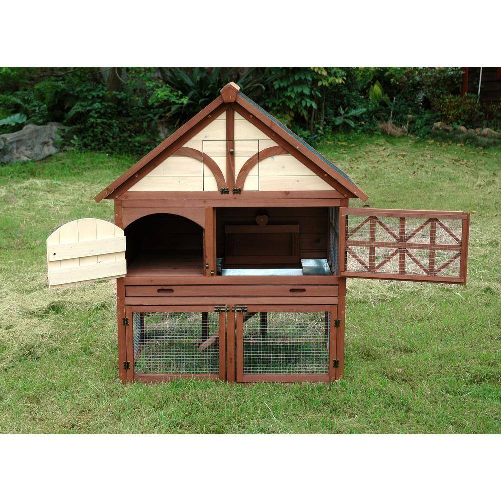 Tudor Style Brown and Beige Wooden Rabbit Hutch