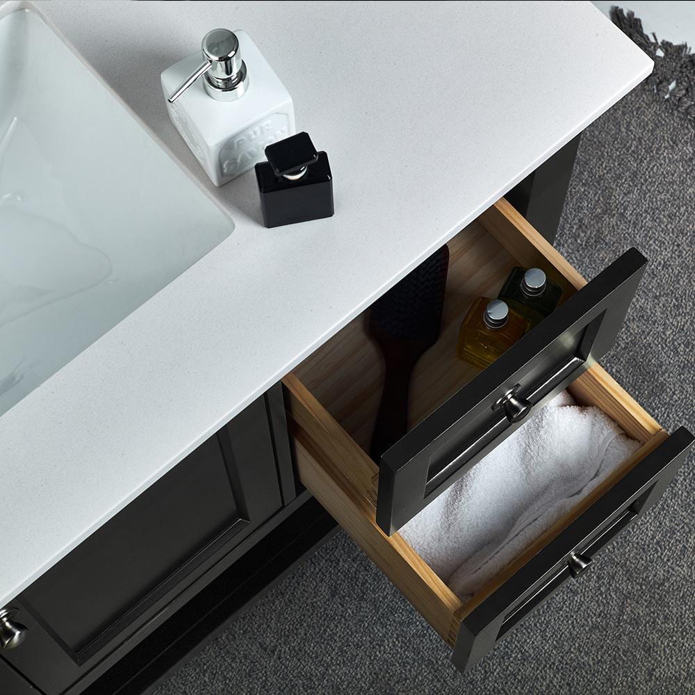 Elegant 42" Black Quartz Top Solid Wood Freestanding Vanity with Sink