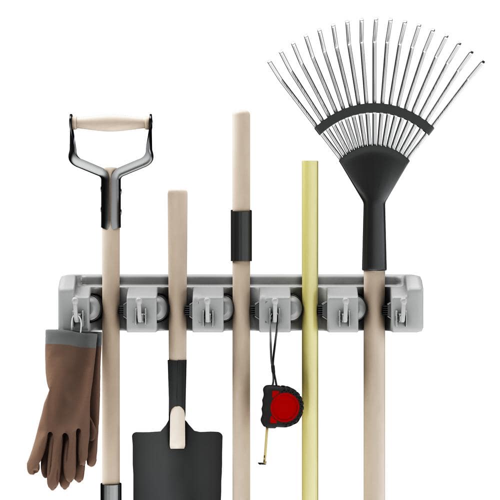 Shovel, Rake and Tool Holder with Hooks- Wall Mounted Organizer