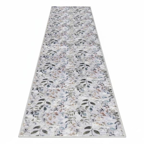 1 X 8 ft. Cream Floral Washable Runner Rug