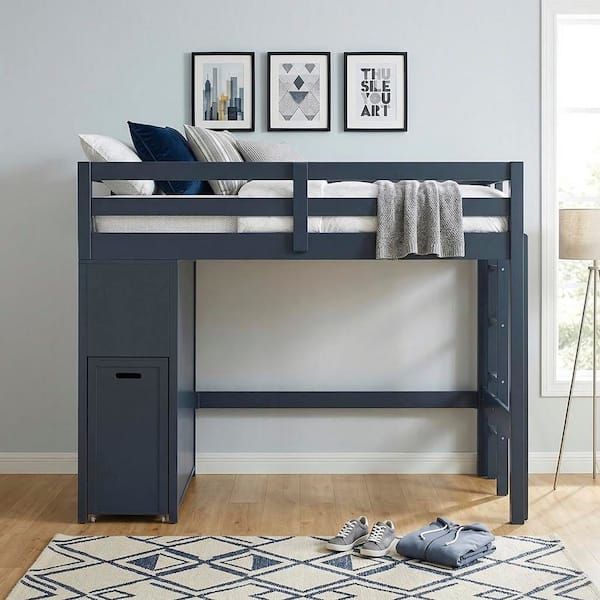 Lazzara Eliza Navy Blue Twin over Full Loft Bunk Bed with Chest