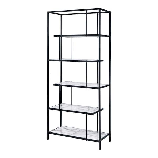 Furniture of America Celby 84 in. White and Black 5-Shelf Standard Bookcase