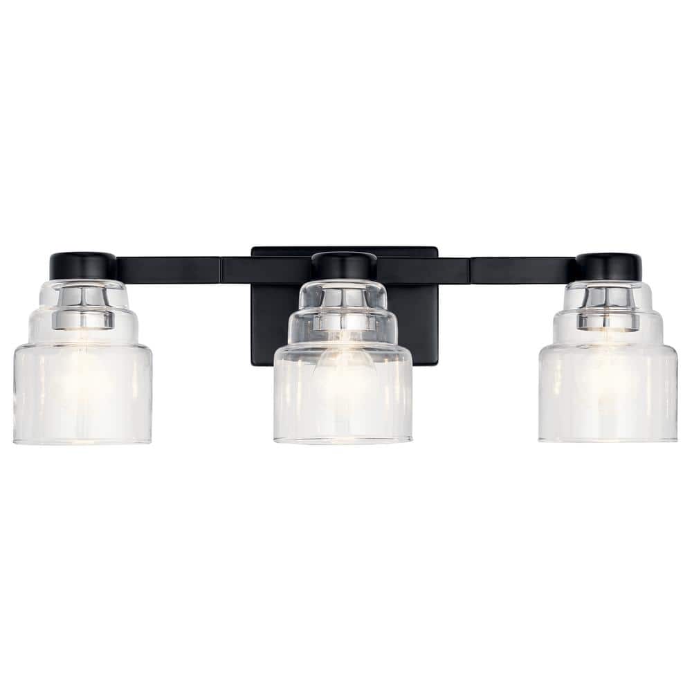 Elegant 24" Black 3-Light Vanity with Clear Glass - Modern Design