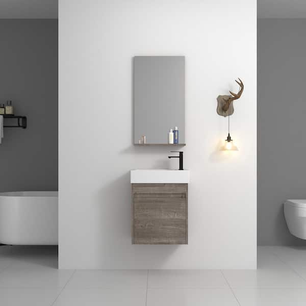 FUNKOL 18 in. W x 10 in D. x 22.83 in. H Plaid Grey Oak Bath Vanity With White Gel Basin Top