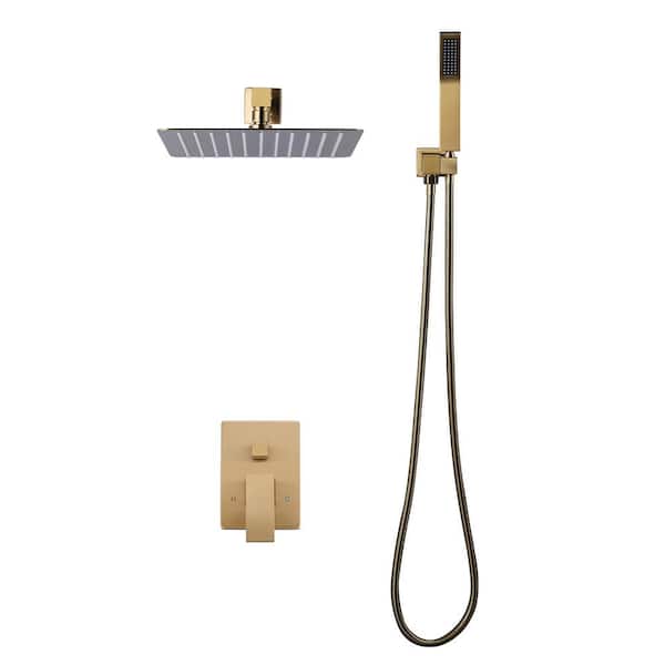 ARCORA 2-Spray Patterns with 1.8 GPM 10 in. Wall Mount Rain Fixed Shower Head in Brushed Gold