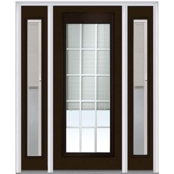 MMI Door 64 in. x 80 in. Internal Blinds and Grilles Right-Hand Full Lite Clear Fiberglass Smooth Prehung Front Door w/ Sidelites