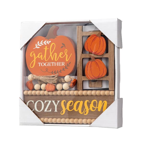 5.25 in. Fall Wooden Christmas Word Signs Tiered Tray Table Decor (Set of 4)