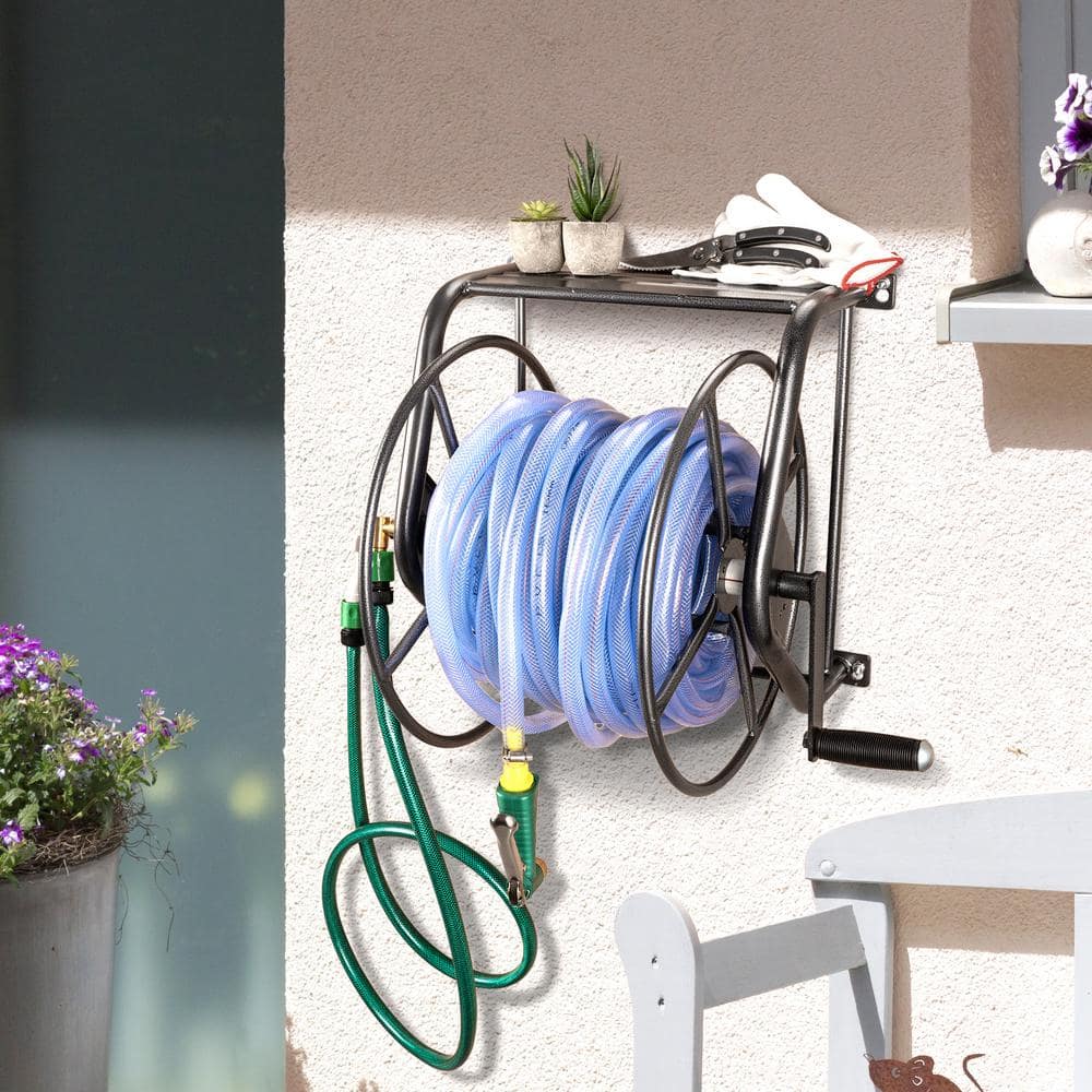 Hammertone Grey Steel Wall Mounted Hose Reel with 200ft Capacity