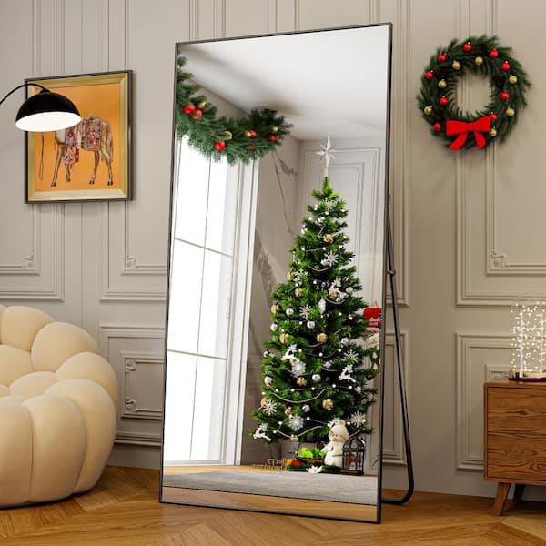 31 in. W x 71 in. H Rectangular Classic Black Aluminum Alloy Framed Full Length Leaning Mirror