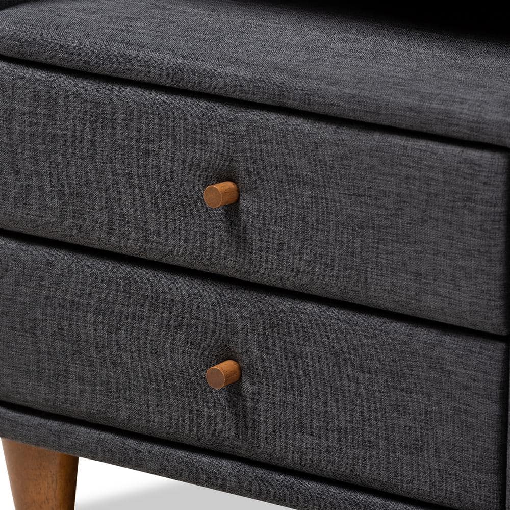Claverie Charcoal Fabric 2-Drawer Mid-Century Modern Nightstand