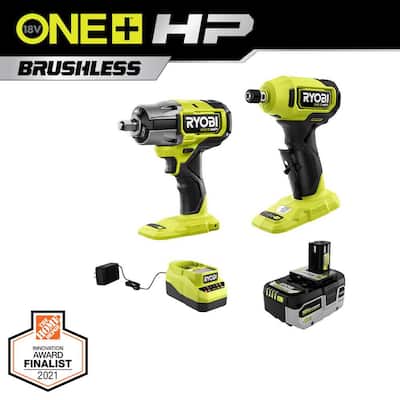 ONE+ HP 18V Brushless Cordless 1/2 in. Impact Kit and Right Angle Die Grinder with (1) 4.0 Ah Battery and Charger