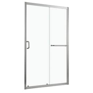 48 in. W x 72 in. H Sliding Semi-Frameless Shower Door in Brushed Nickel with Clear Glass