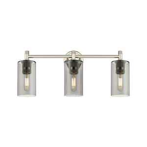 Crown Point 23.88 in. 3-Light Polished Nickel Vanity Light with Glass Shade