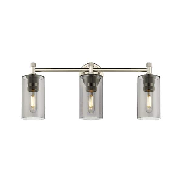 Innovations Crown Point 23.88 in. 3-Light Polished Nickel Vanity Light with Glass Shade