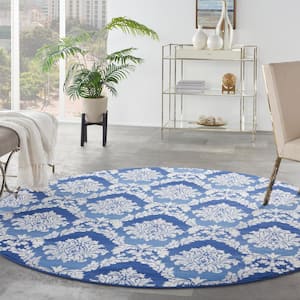 Whimsicle Blue 8 ft. x 8 ft. Floral French Country Round Area Rug