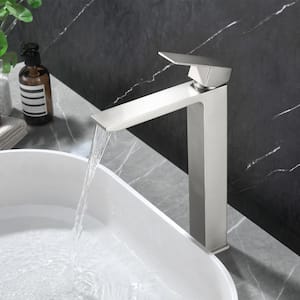 Single Handle Vessel Sink Faucet with Pop-Up Drain, Tall Single Hole Bathroom Faucet in Brushed Nickel