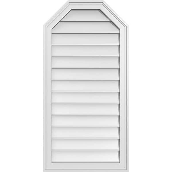 Ekena Millwork 20 in. x 40 in. Octagonal Top Surface Mount PVC Gable Vent: Decorative with Brickmould Frame