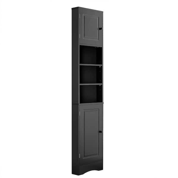Unbranded 14.6 in. W x 9.4 in. D x 66.9 in. H Black Linen Cabinet, Storage Cabinet with 2 Doors and Adjustable Shelves, Open Shelf