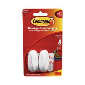 Command Mini Wall Hooks, White, Damage Free Decorating, Six Hooks and Eight Command Strips