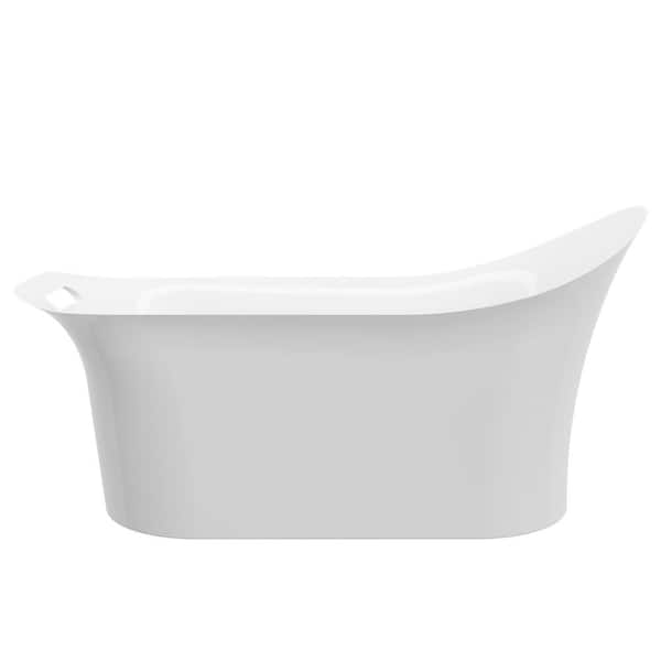 A&E Sona 64 in. Acrylic Free-Standing Flatbottom Oval Bathtub with Reversible Drain in White