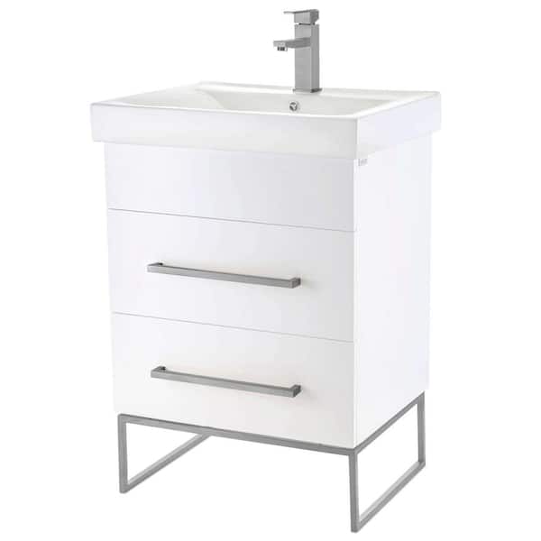 FINE FIXTURES Concordia 24 in. W x 18 in. D x 33.50 in. H Bathroom Vanity in White Matte with White Ceramic Top