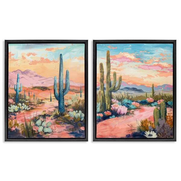 Stupell Industries Cactus Paths and Sunset by LSR Design Studio 2-Pieces Black Floater Frame Nature Graphic Art Print 21 in. x 17 in.