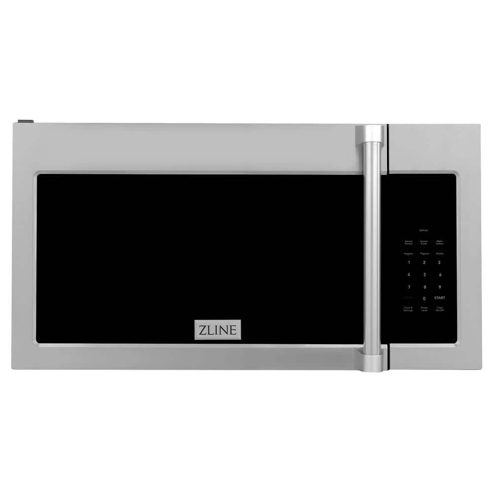 ZLINE Kitchen and Bath 30 in. 300 CFM 900-Watt Over the Range Microwave Oven in Stainless Steel & Traditional Handle, Brushed 430 Stainless Steel
