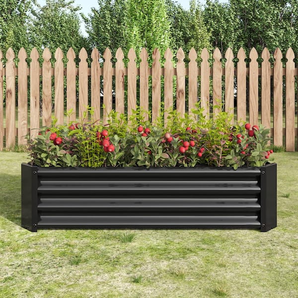 Unbranded 48 L x 24 W x 12 H in. Metal Rectangular Raised Planter Bed for Planting Flowers, Plants, Vegetables and Herbs, Black