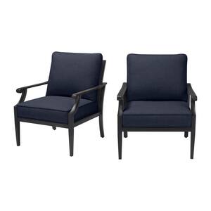 Braxton Park Black Steel Outdoor Patio Lounge Chair with CushionGuard Midnight Navy Blue Cushions (2-Pack)