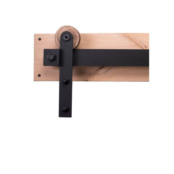 Rustica Hardware 84 in. Flat Black Sliding Barn Door Hardware Kit with Modern Hangers and Falcon Pull