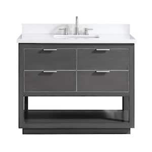 Allie 43 in. W x 22 in. D Bath Vanity in Gray with Silver Trim with Quartz Vanity Top in White with Basin