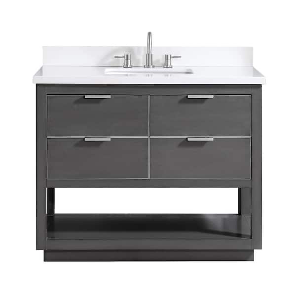 Avanity Allie 43 in. Single Sink Twilight Gray with Silver Trim Bath Vanity with White Quartz Top
