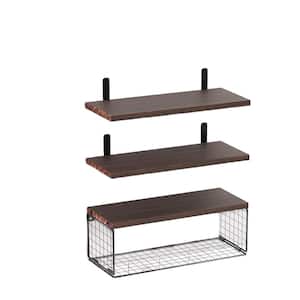 15.7 in. W x 0.6 in. H x 5.9 in. D Wood Rectangular Shelf 2-in-1 Floating Shelves with Storage Basket