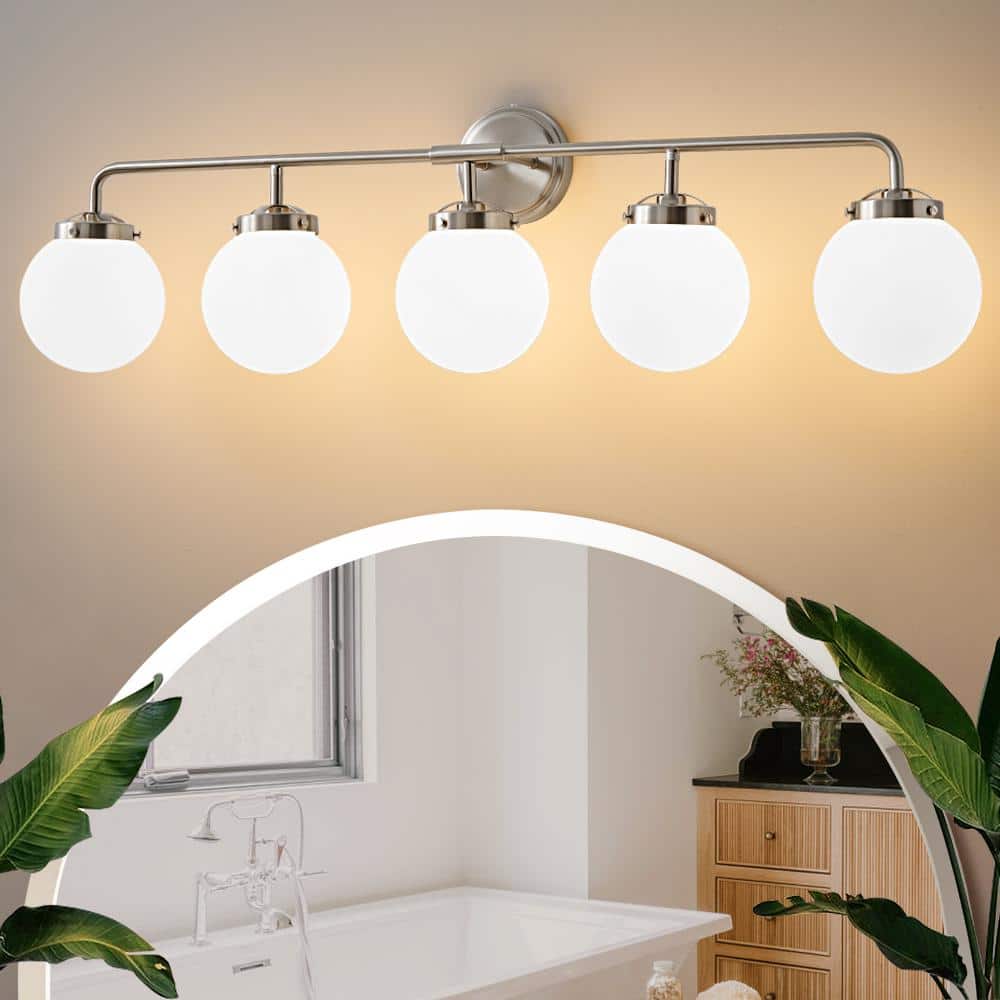 38.98 in. 5-Light Nickel Bathroom Vanity Light with Opal Glass Shades, Bulbs not Included price history on PriceWatchPro