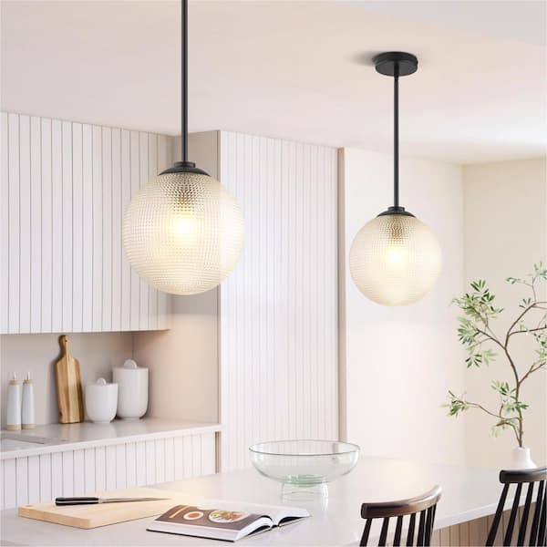 Carol 1-Light 9.8 in. Black Modern Textured Glass Globe Pendant Light for Elegant Interiors