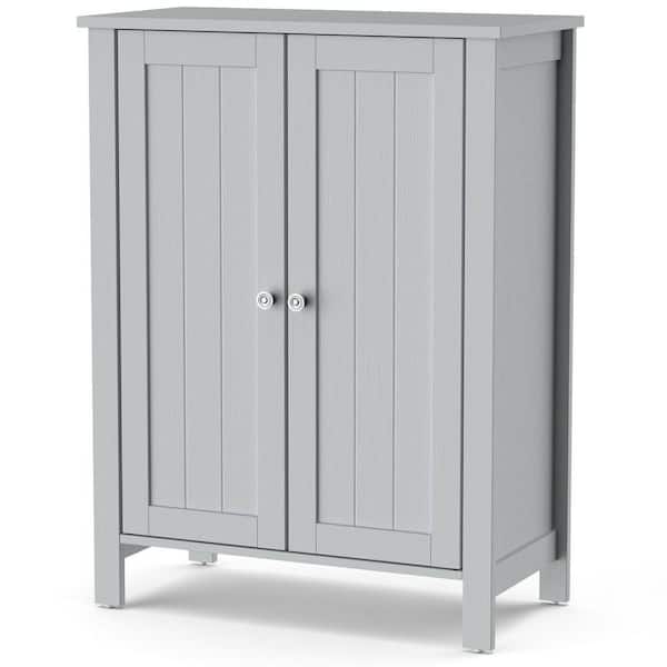 Gymax 2-Door Bathroom Floor Storage Cabinet Space Saver Organizer Grey