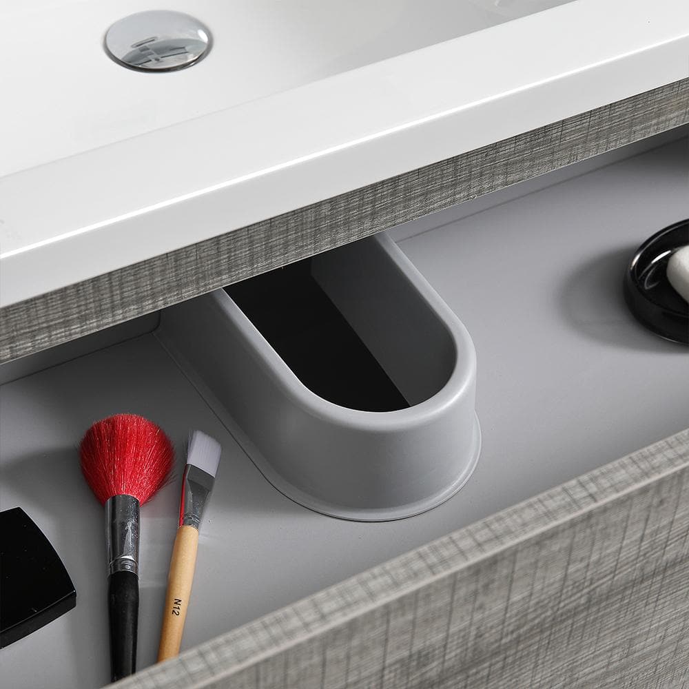 Ash Gray Solid Wood Freestanding Vanity with Acrylic Sink