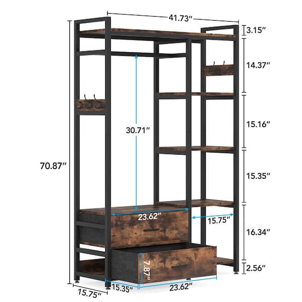 BYBLIGHT Carmalita Rustic Brown Freestanding Closet Organizer, Clothes Rack  with Drawers and Shelves, Heavy Duty Garment Rack BB-F1546XF - The Home  Depot