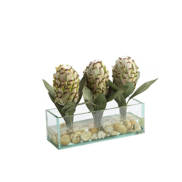 D&W Silks Indoor Artificial Proteas in Rectangle Aquarium Glass