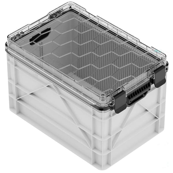 Weather Resistant Full Size Storage Bin High Stacking Capacity Heavy Duty Stackable Storage Bin w/Lid and Dividers White