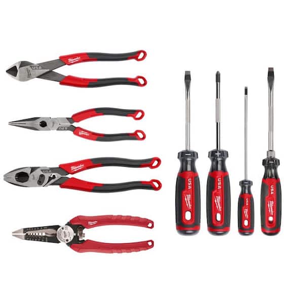 Milwaukee Electricians 9 in. Lineman Comfort Grip Cutting Plier with Crimper and Bolt Cutter with Screwdriver Tool Set (8-Piece)