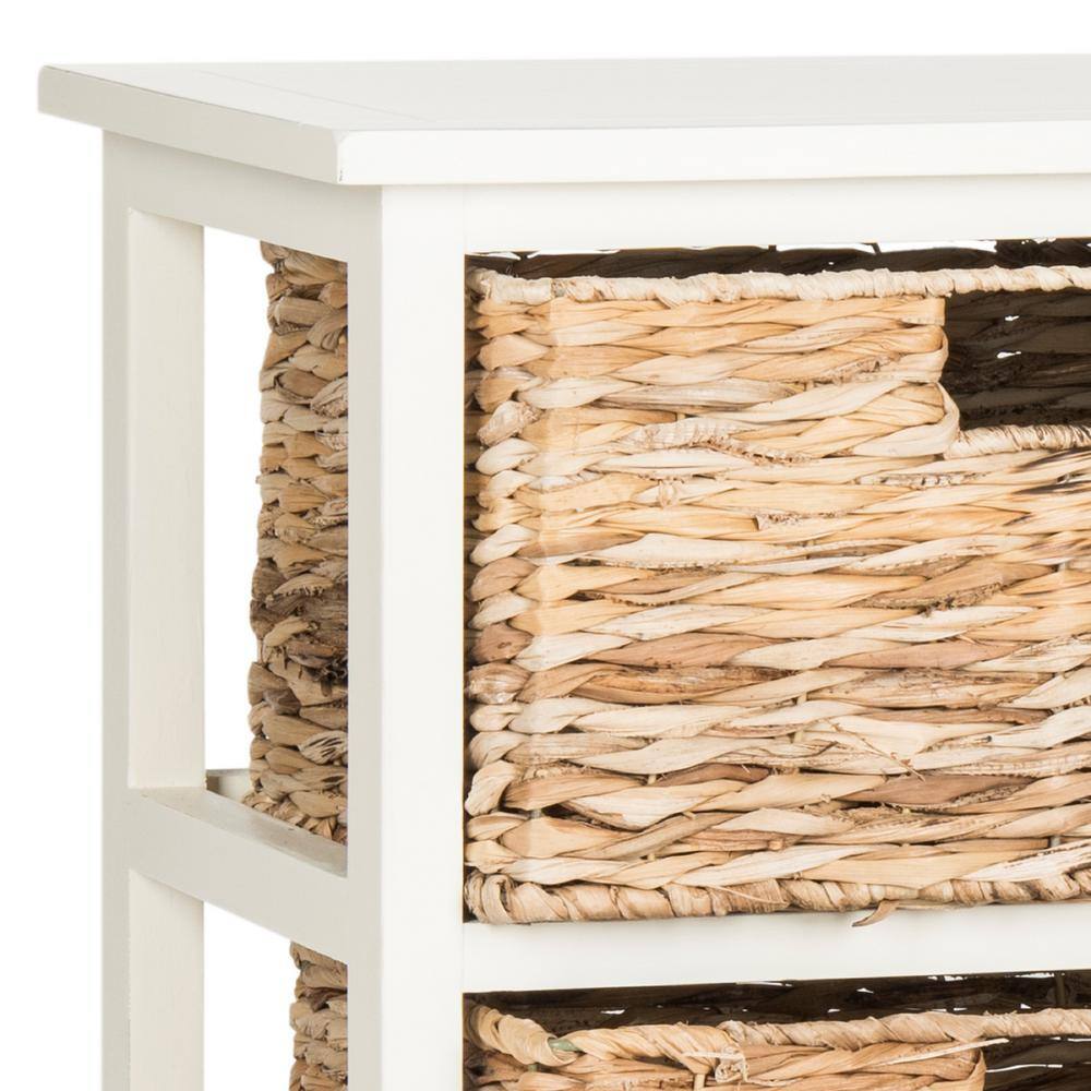Distressed White Pine and Wicker Basket Storage Chest