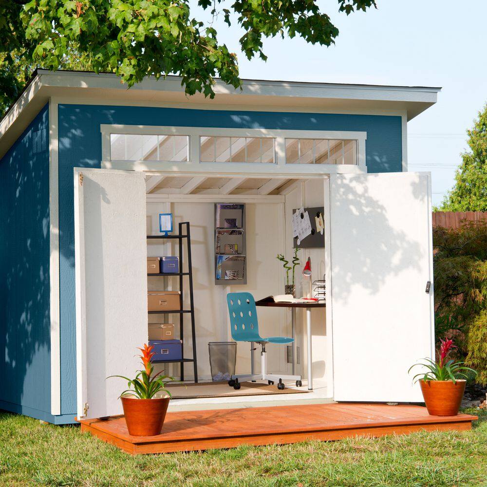 Olympia 10x7.5 Beige Wood Storage Shed with Double Doors