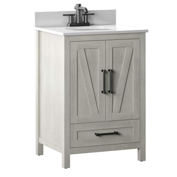 Twin Star Home Rustic 24 in. Bath Vanity in Fairfax Oak with White Stone Top and White Basin